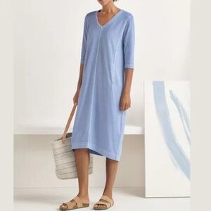 Poetry Hemp & Organic Cotton V Neck A-Line Dress in Chambray Indigo Size 6